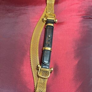 Donna Karin black leather and gold mesh belt